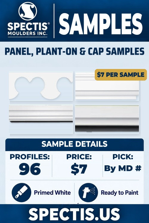 Spectis panel, plant-on & cap moulding samples, 96 profiles, $7 per sample