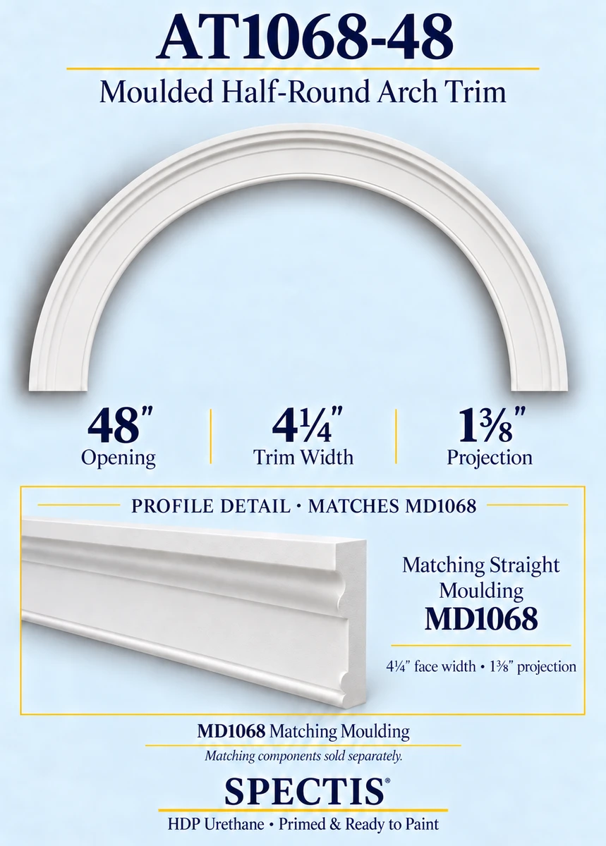 AT1068-48 half-round arch trim for 48 inch opening with matching MD1068 moulding profile