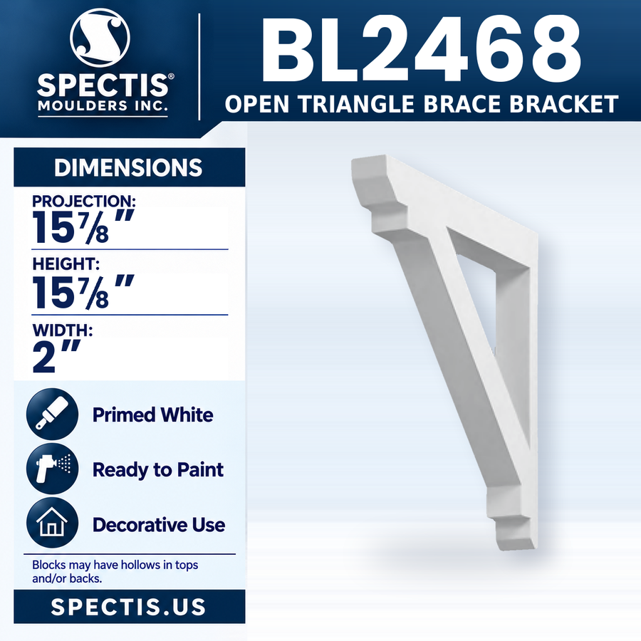 BL2468 Open Triangle Brace Bracket, Spectis polyurethane bracket, 15 7/8 in projection x 15 7/8 in high x 2 in wide