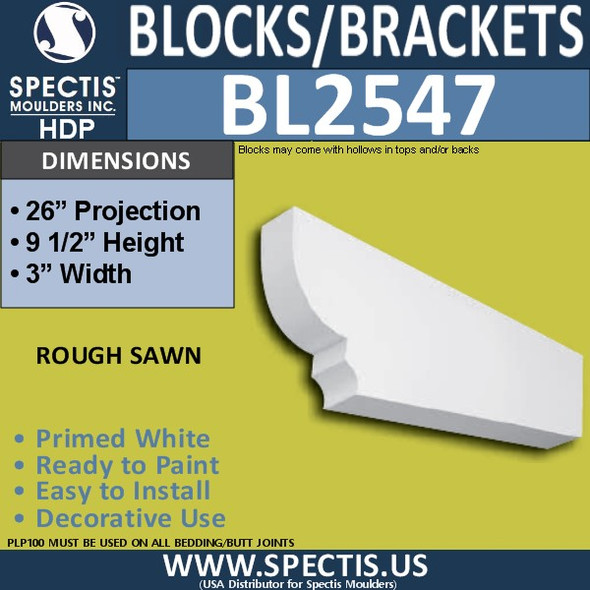 BL2547 Eave Block or Bracket 3"W x 9.5"H x 26" P