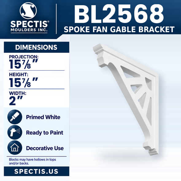BL2568 Spoke Fan Gable Bracket, Spectis polyurethane bracket, 15 7/8 in projection x 15 7/8 in high x 2 in wide
