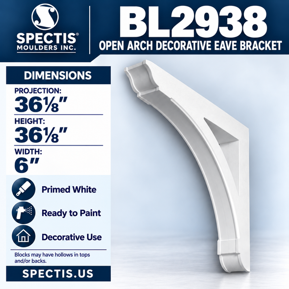 BL2938 Open Arch Decorative Eave Bracket 6"W x 36.125"H x 36.125"P