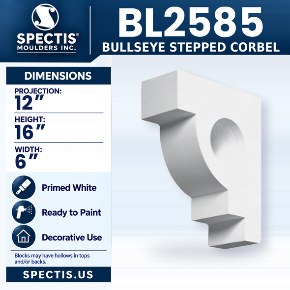 BL2585 Bullseye Stepped Corbel, Spectis polyurethane corbel, 12 in projection x 16 in high x 6 in wide