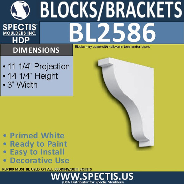 BL2586 Eave Block or Bracket 3"W x 14.25"H x 11.25" P