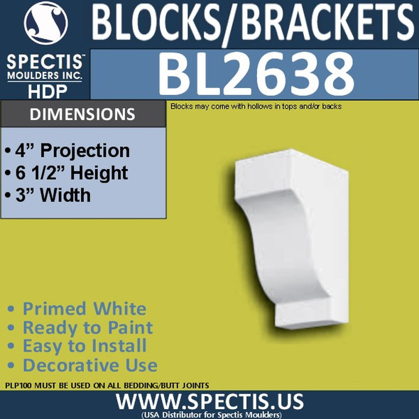 BL2638 Eave Block or Bracket 3"W x 6.5"H x 4" P