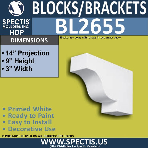 BL2655 Eave Block or Bracket 3"W x 9"H x 14" P