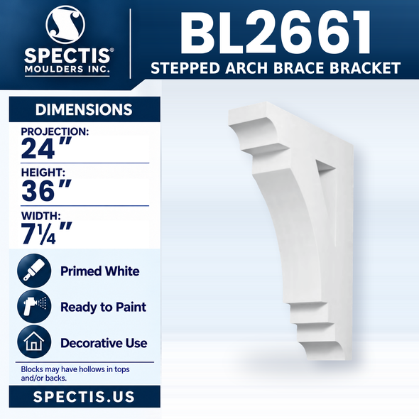BL2661 Stepped Arch Brace Bracket, Spectis polyurethane bracket, 24 in projection x 36 in high x 7 1/4 in wide