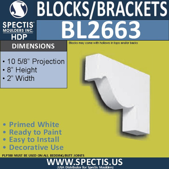 BL2663 Eave Block or Bracket 2"W x 8"H x 10.6" P