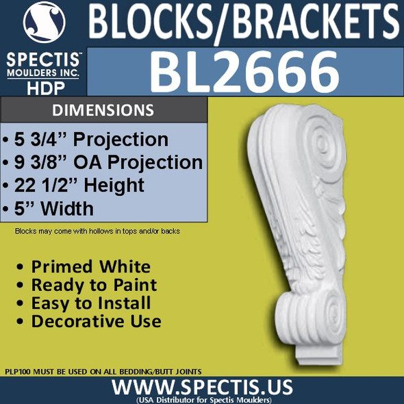 BL2666 Eave Block or Bracket 5"W x 22.5"H x 9.75" P
