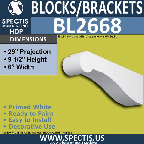 BL2668 Eave Block or Bracket 6"W x 9.5"H x 29" P