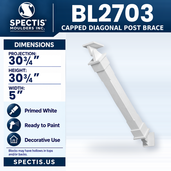 BL2703 Capped Diagonal Post Brace, Spectis polyurethane post brace, 30 3/4 in projection x 30 3/4 in high x 5 in wide