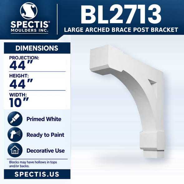 BL2713 Large Arched Brace Post Bracket, Spectis polyurethane bracket, 44 in projection x 44 in high x 10 in wide