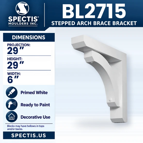BL2715 Stepped Arch Brace Bracket, Spectis polyurethane bracket, 29 in projection x 29 in high x 6 in wide