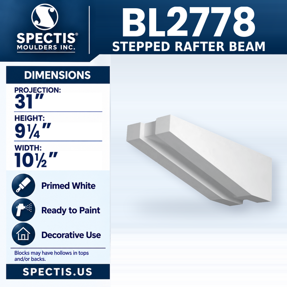 BL2778 Stepped Rafter Beam, Spectis polyurethane rafter beam, 31 in projection x 9 1/4 in high x 10 1/2 in wide