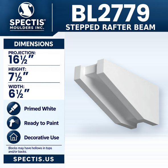 BL2779 Stepped Rafter Beam, Spectis polyurethane rafter beam, 16 1/2 in projection x 7 1/2 in high x 6 1/2 in wide