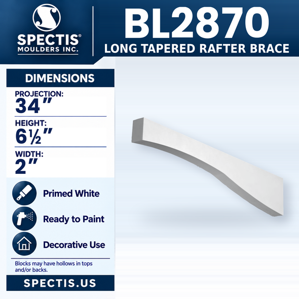 BL2870 Long Tapered Rafter Brace, Spectis polyurethane rafter brace, 34 in projection x 6 1/2 in high x 2 in wide