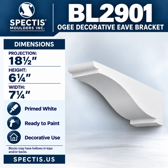 BL2901 Ogee Decorative Eave Bracket 7.25"W x 6.25"H x 18.5"P