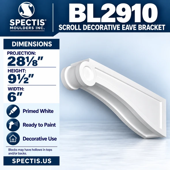 BL2910 Scroll Decorative Eave Bracket 6"W x 9.5"H x 28.125"P