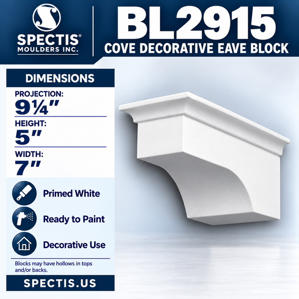 BL2915 Cove Decorative Eave Block 7"W x 5"H x 9.25"P