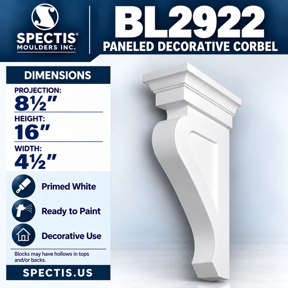 BL2922 Paneled Decorative Corbel 4.5"W x 16"H x 8.5"P