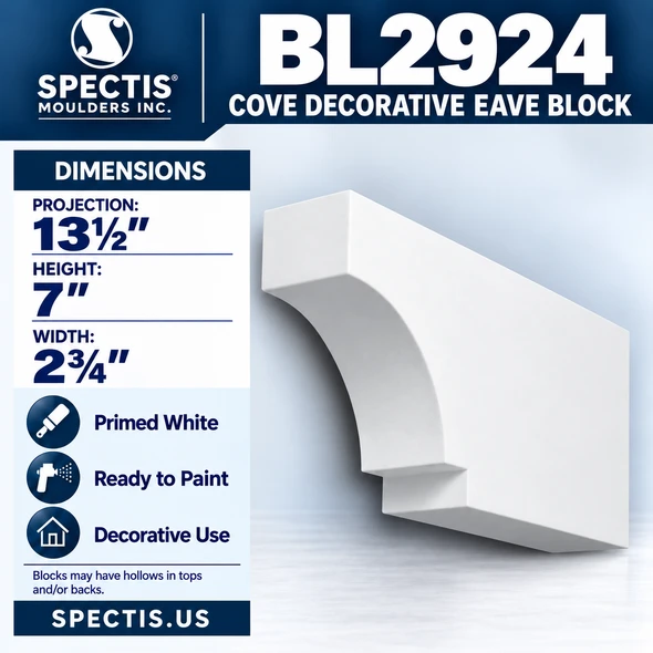 BL2924 Cove Decorative Eave Block 2.75"W x 7"H x 13.5"P