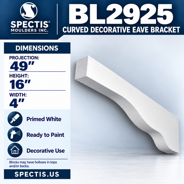 BL2925 Curved Decorative Eave Bracket 4"W x 16"H x 49"P