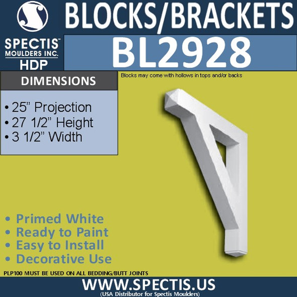 BL2928 Eave Block or Bracket 3.5"W x 27.5"H x 25" P