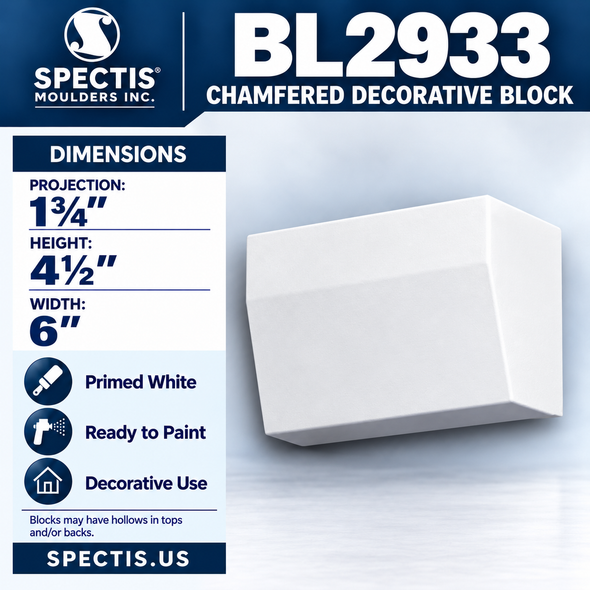 BL2933 Chamfered Decorative Block 6"W x 4.5"H x 1.75"P