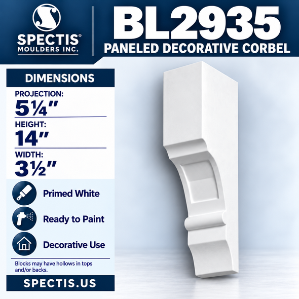 BL2935 Paneled Decorative Corbel 3.5"W x 14"H x 5.25"P