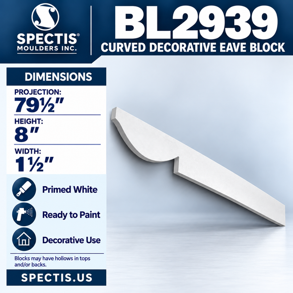 BL2939 Curved Decorative Eave Block 1.5"W x 8"H x 79.5"P
