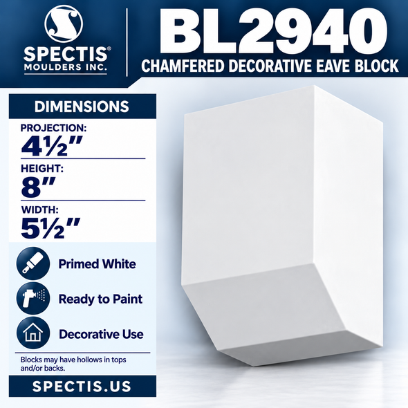BL2940 Chamfered Decorative Eave Block 5.5"W x 8"H x 4.5"P