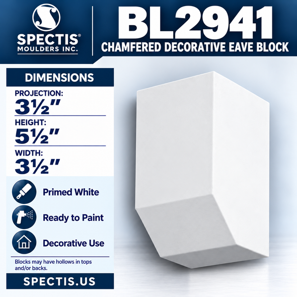 BL2941 Chamfered Decorative Eave Block 3.5"W x 5.5"H x 3.5"P