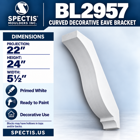 BL2957 Curved Decorative Eave Bracket 5.5"W x 24"H x 22"P