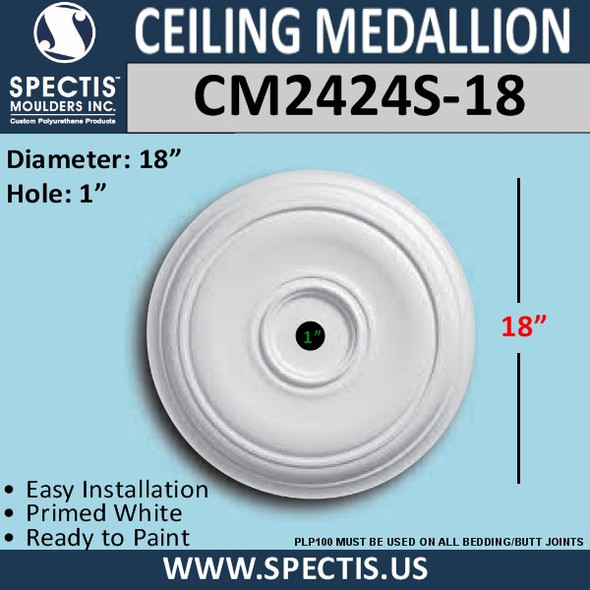 CM2424S-18 Decorative Ceiling Medallion 1" Hole x 18" Round
