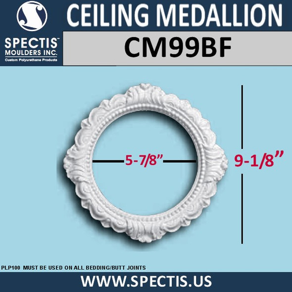 CM99BF 9 1/8" Round Decorative Ceiling Medallion Ring 5 7/8" Hole