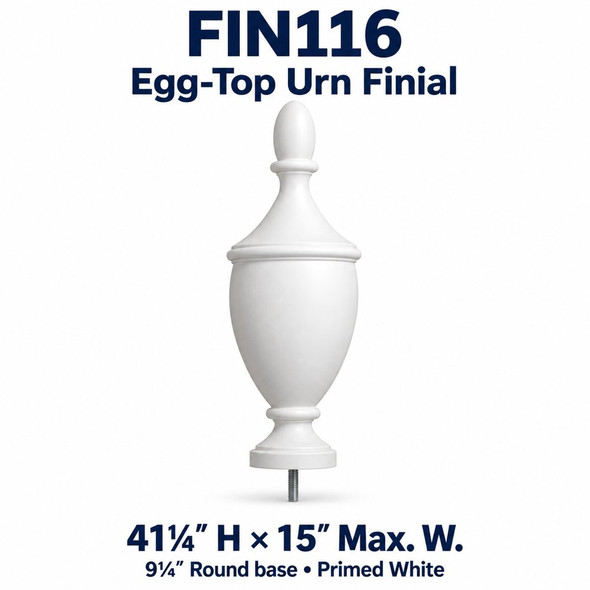 FIN116 Egg-Top Urn Finial; 41¼″ H × 15″ Max. W; 9¼″ Round base