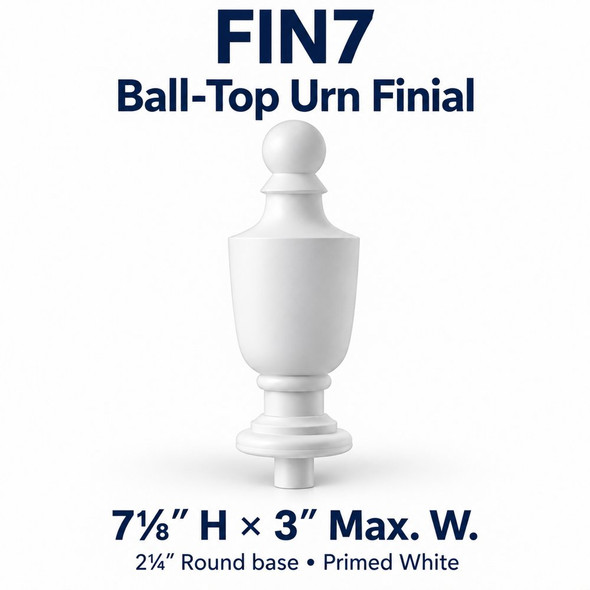 FIN7 Ball-Top Urn Finial; 7⅛″ H × 3″ Max. W; 2¼″ Round base