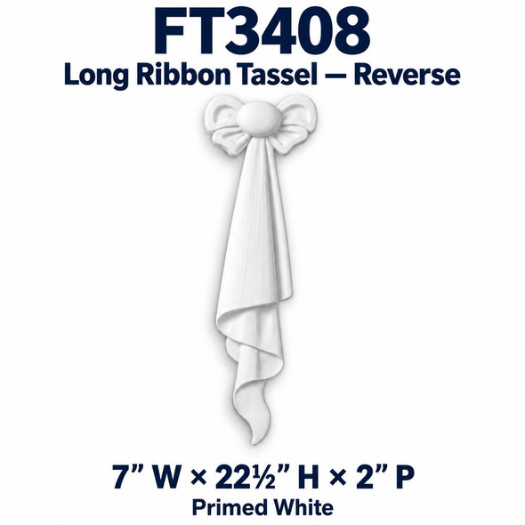FT3408 Long Ribbon Tassel — Reverse; 7″ W × 22½″ H × 2″ P; Primed White