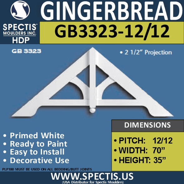 GB3323-12-12 Gingerbread Gable Trim 70"W x 35"H