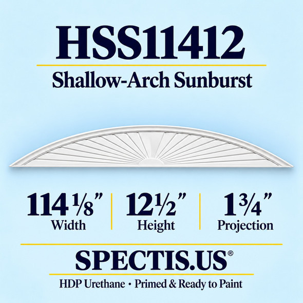 HSS11412 Sunburst — 114 1/8 inch width x 12 1/2 inch height x 1 3/4 inch projection — primed decorative trim