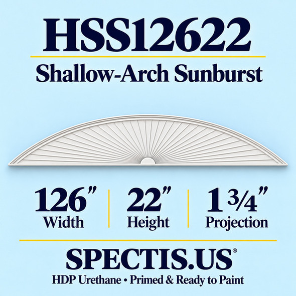 HSS12622 Sunburst — 126 inch width x 22 inch height x 1 3/4 inch projection — primed HDP urethane