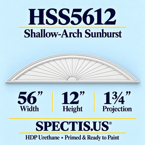 HSS5612 Sunburst — 56 inch width x 12 inch height x 1 3/4 inch projection — primed HDP urethane