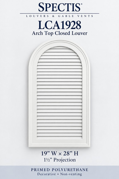 LCA1928 Arch Top Closed Louver — 19″ W × 28″ H × 1½″ projection — decorative, non-venting