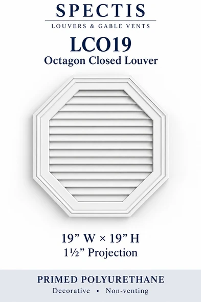 LCO19 Octagon Closed Louver — 19″ W × 19″ H × 1½″ projection — decorative, non-venting