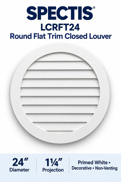 LCRFT24 Round Flat Trim Closed Louver — 24″ W × 24″ H — Primed White