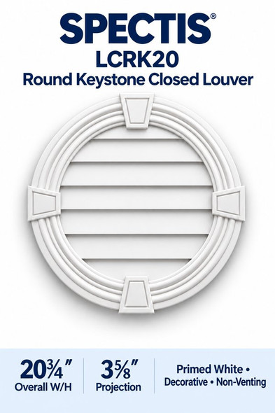 LCRK20 Round with Keystones Closed Louver — 20 3/4″ W × 20 3/4″ H — Primed White