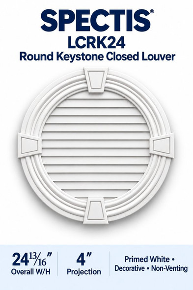LCRK24 Round with Keystones Closed Louver — 24 13/16″ W × 24 13/16″ H — Primed White