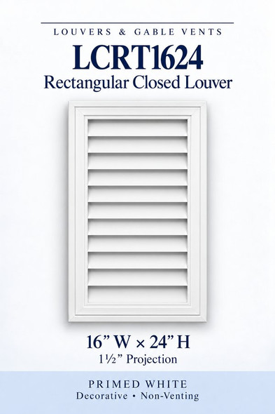 LCRT1624 Rectangular Closed Louver — 16″ W × 24″ H — Primed White