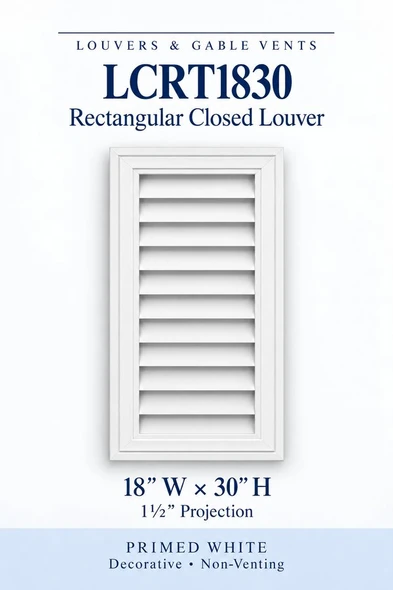 LCRT1830 Rectangular Closed Louver — 18″ W × 30″ H — Primed White