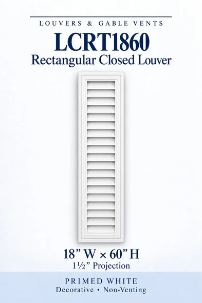 LCRT1860 Rectangular Closed Louver — 18″ W × 60″ H — Primed White
